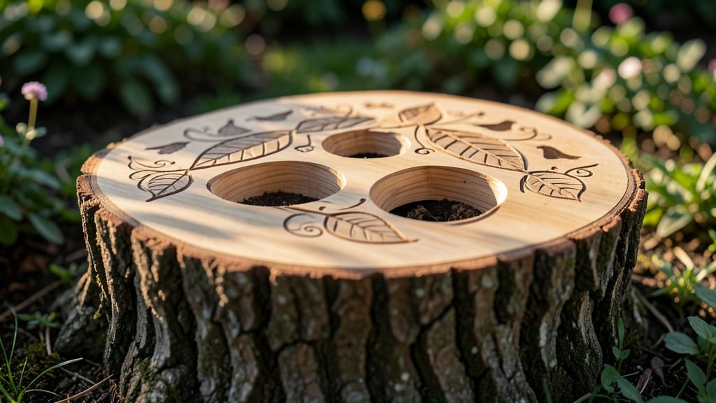 Sculpted Tree Stump with Hidden Cavities