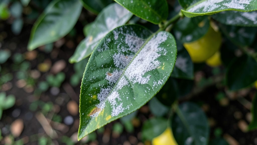 Powdery Mildew on Lemon Tree Leaves
