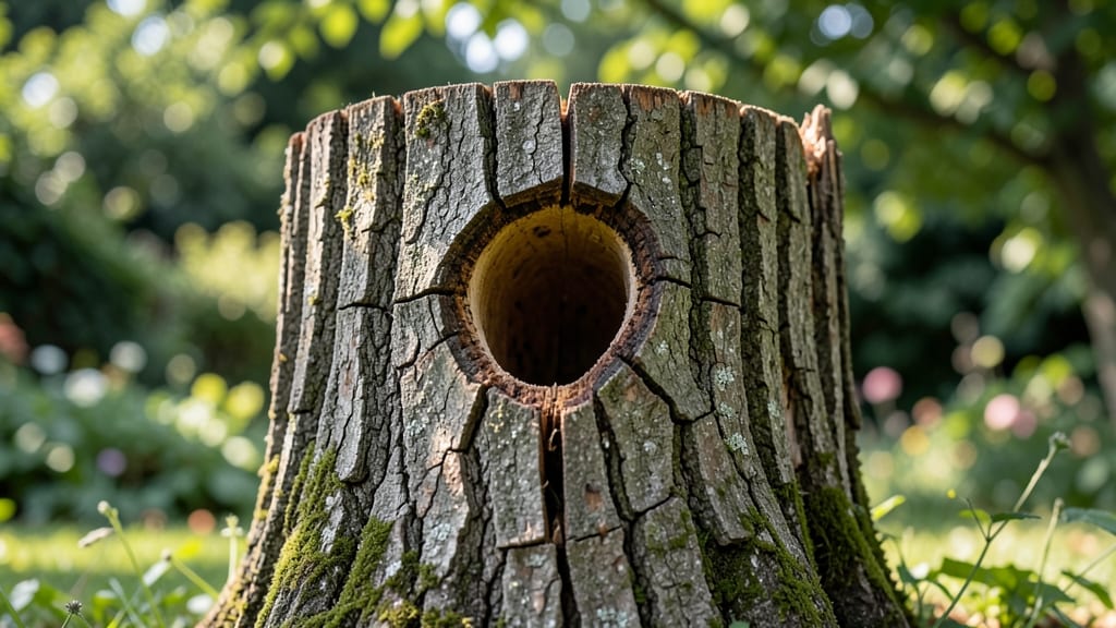 Classic Woodpecker Stump House with Drill Holes