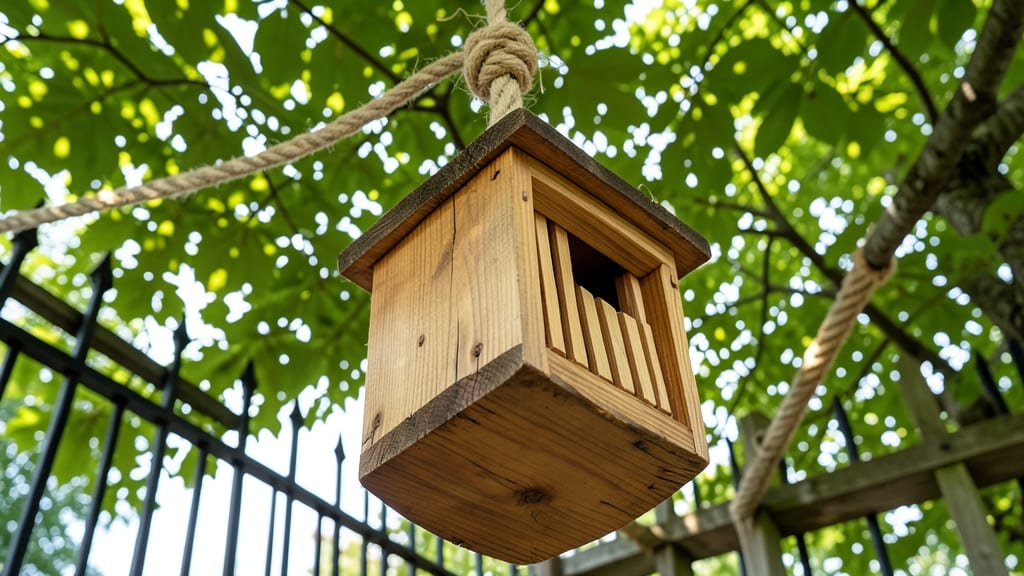 Hanging Stump Bird House with Rope