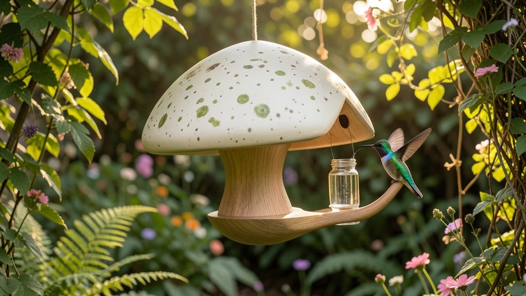 Mushroom-Shaped Hummingbird Perch House